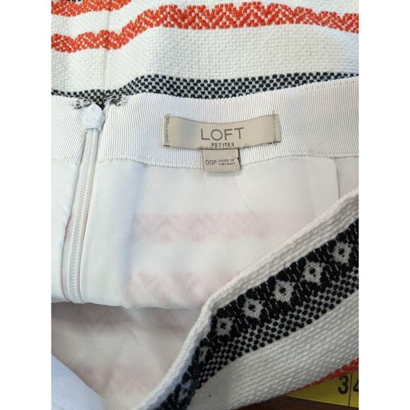Loft Aztec Pencil Skirt 00 Petite Pink Black Striped Boho Print Lined Mini Short - Picture 3 of 9